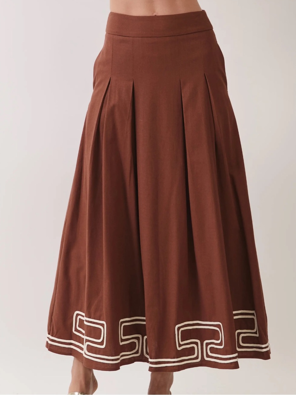 TCEC Brown Maxi Skirt with Cream Border Trim